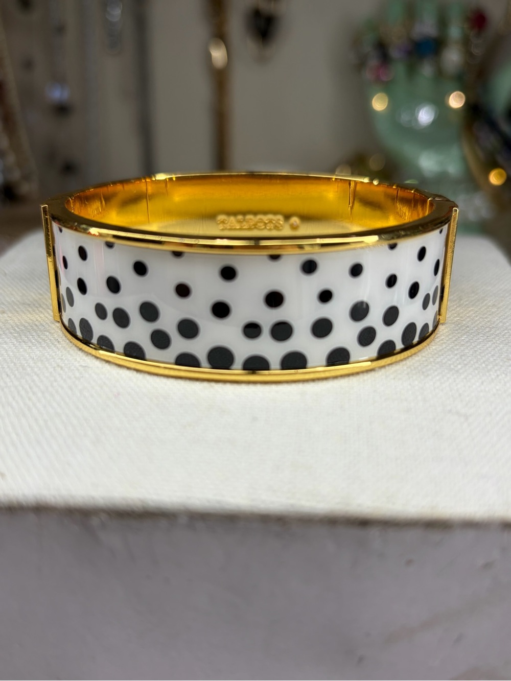 Talbots Clamper Magnetic Bracelet Black White Polka Dots Gold Tone Jewelry